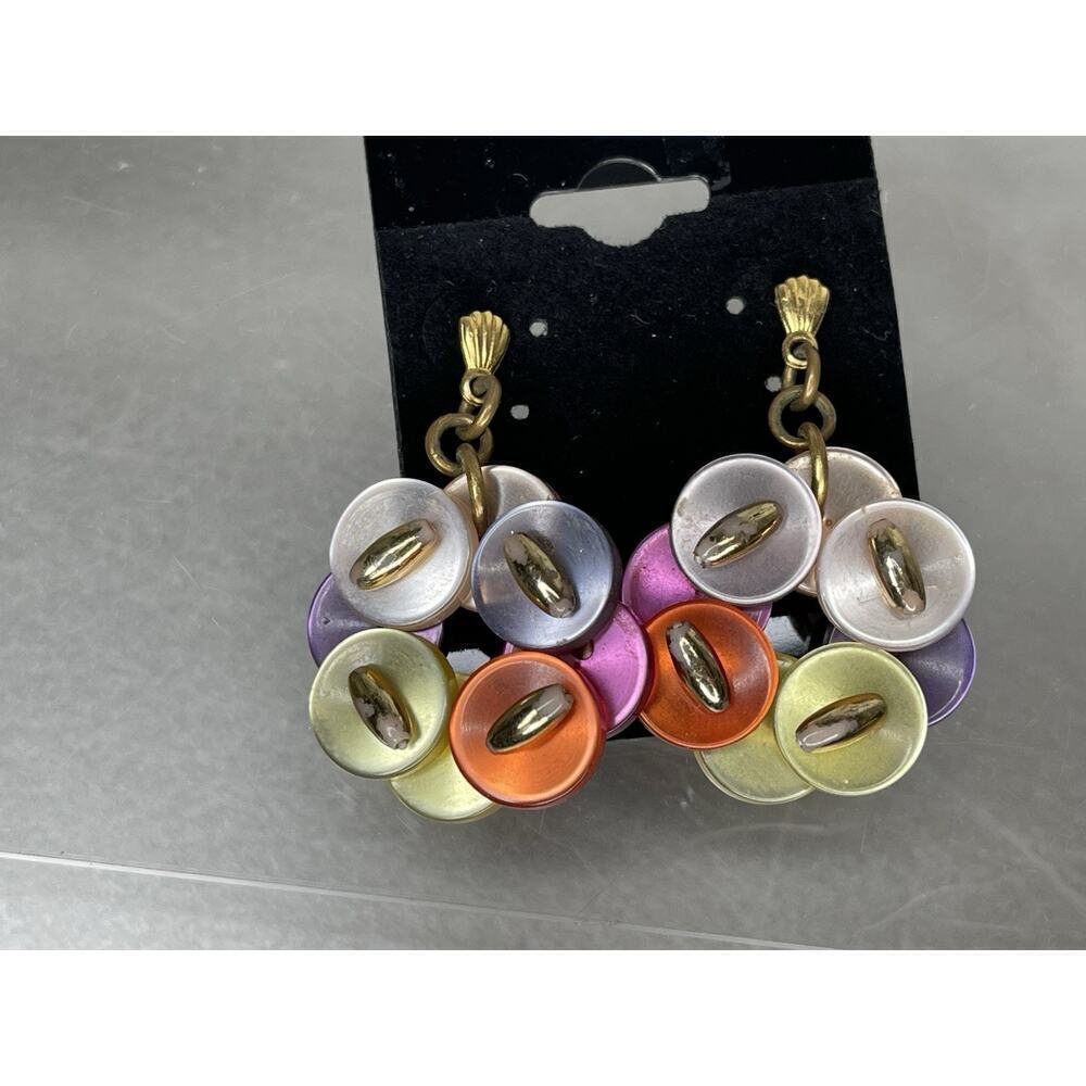Vintage Cluster Button Earrings Colorful Gold 80s Beads Pierced Post